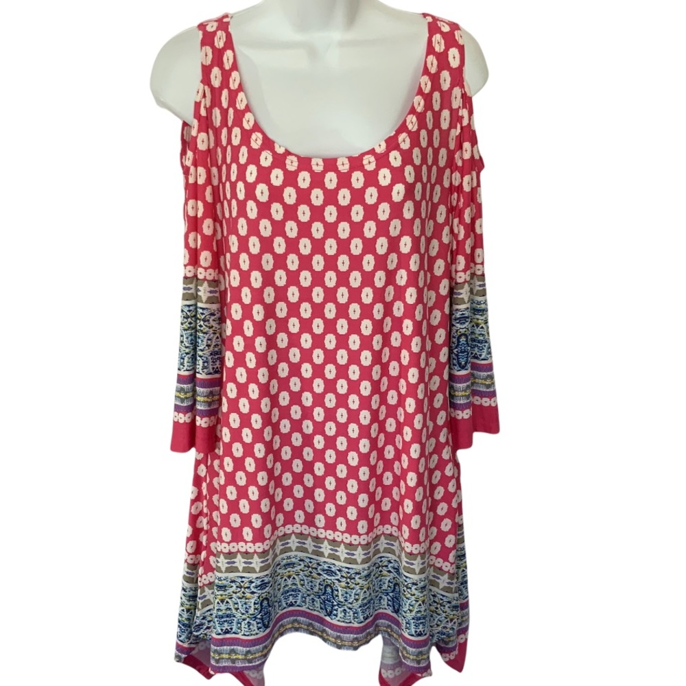 White Mark Pink Printed Cold-Shoulder Tunic
